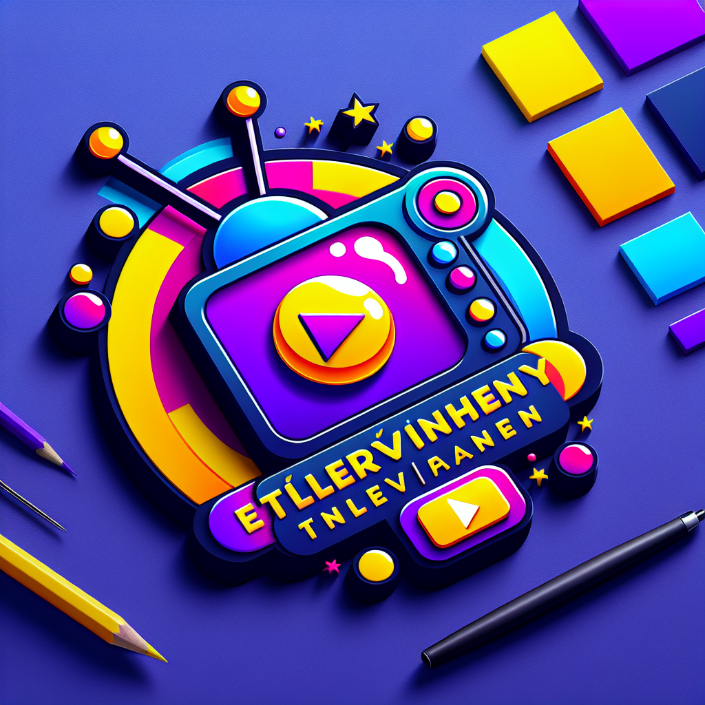 Design a vibrant and playful logo for an entertainment and television news site called \'TelevizyonHaber.fun\'. Use elements like a TV screen, play button, or satellite icon. The color palette should include vivid purple (#9b59b6), bright yellow (#f1c40f), and midnight blue (#2c3e50). The logo should feel fun, energetic, and media-oriented. Use bold, modern, sans-serif typography suitable for web and mobile platforms.